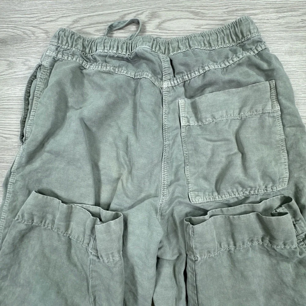 Zara Womens Pants Linen Cotton Blend Jogger Sage Green Medium Elastic Drawstring